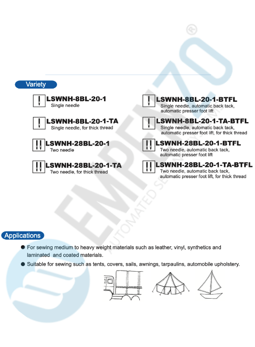 LSWNH series 20 inch long arm and high arm, Large vertical axis hook, Compound feed and walking foot, Reverse stitch, Lockstitch machine. - Empenzo Automated Sewing Systems