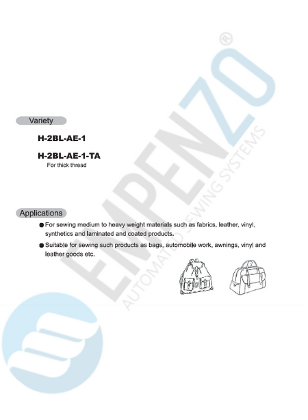 H-2BL-AE-1 Single needle, Large horizontal axis hook, Drop feed and walking foot, Lockstitch machine. - Empenzo Automated Sewing Systems