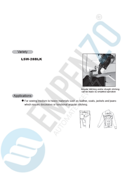 LSW two needle series (angular stitch) High speed, Large vertical axis hook, Compound feed and walking foot, Reverse stitch and split needle bar, Lockstitch machine. - Empenzo Automated Sewing Systems