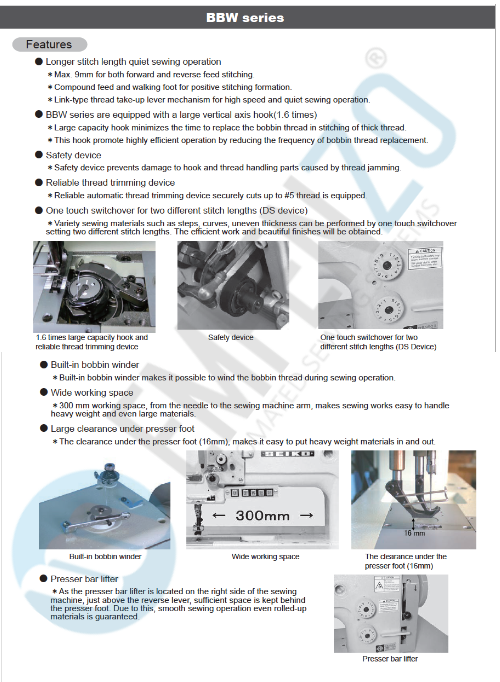 BBWseries High speed, Single needle, Compound feed and walking foot, Lockstitch sewing machine with automatic thread trimmer, Reverse stitch, Automatic backtacking, Automatic presser foot lift, Climbing device and dual stitching device - Empenzo Automated Sewing Systems