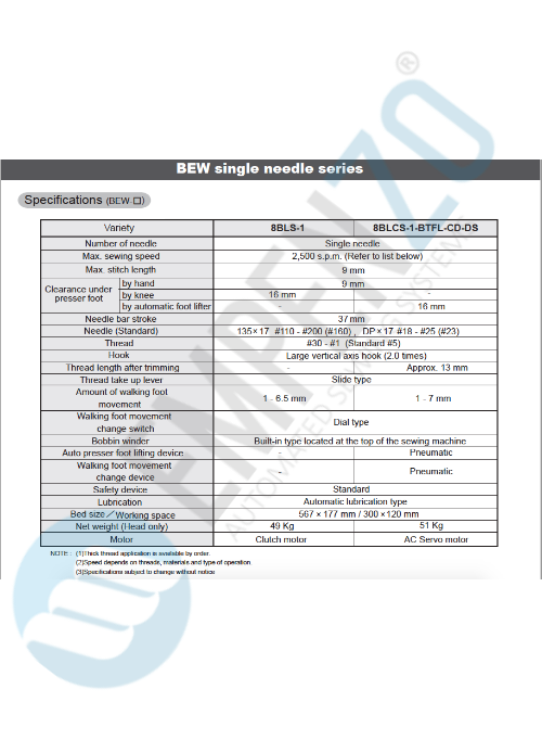BEW single needle series High speed, Large vertical axis hook, Compound feed and walking foot, Reverse stitch, Lockstich machines - Empenzo Automated Sewing Systems