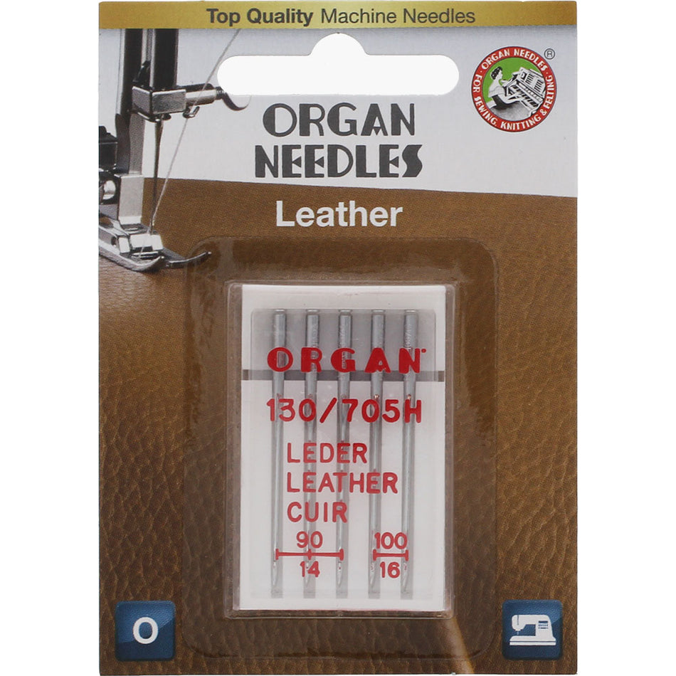 5pk Organ Leather Needles (130/705H) - Assorted Sizes 90-100