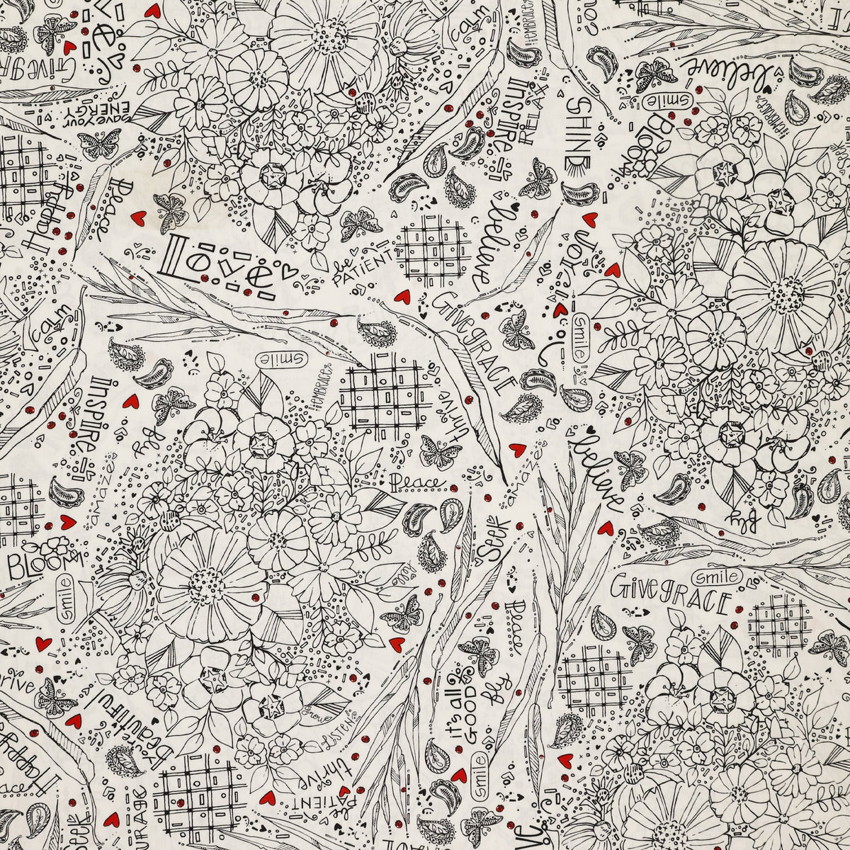 Blooming Doodles Ivory 108" Wide Quilt Backing