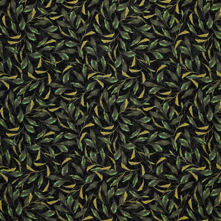 Midnight Blooms Fabric Collection - Greenery Black