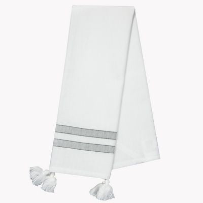 Dunroven House Ttwl with Black/Grey Stripe on White Background