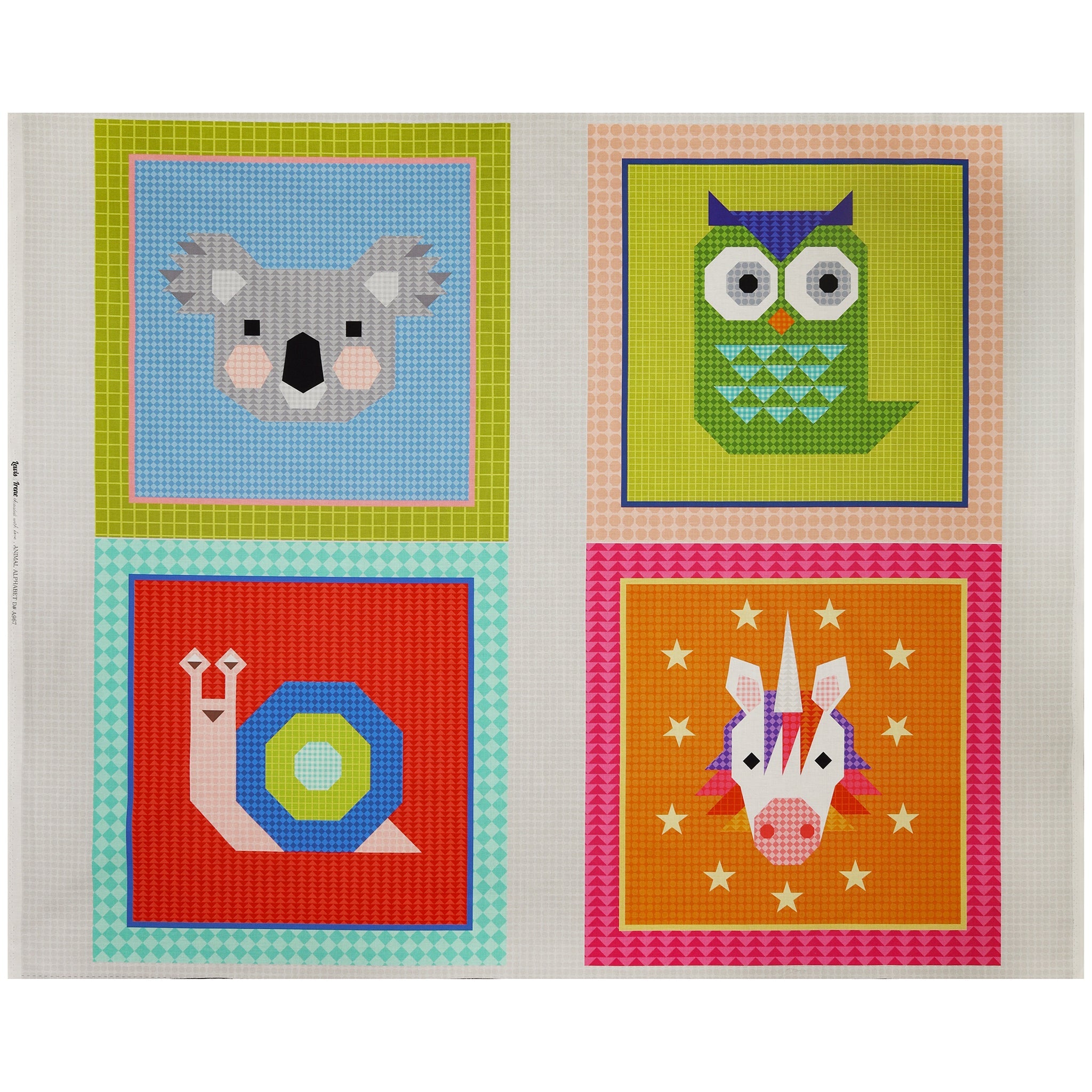 Animal Alphabet Fabric Collection - Four Animals Panel