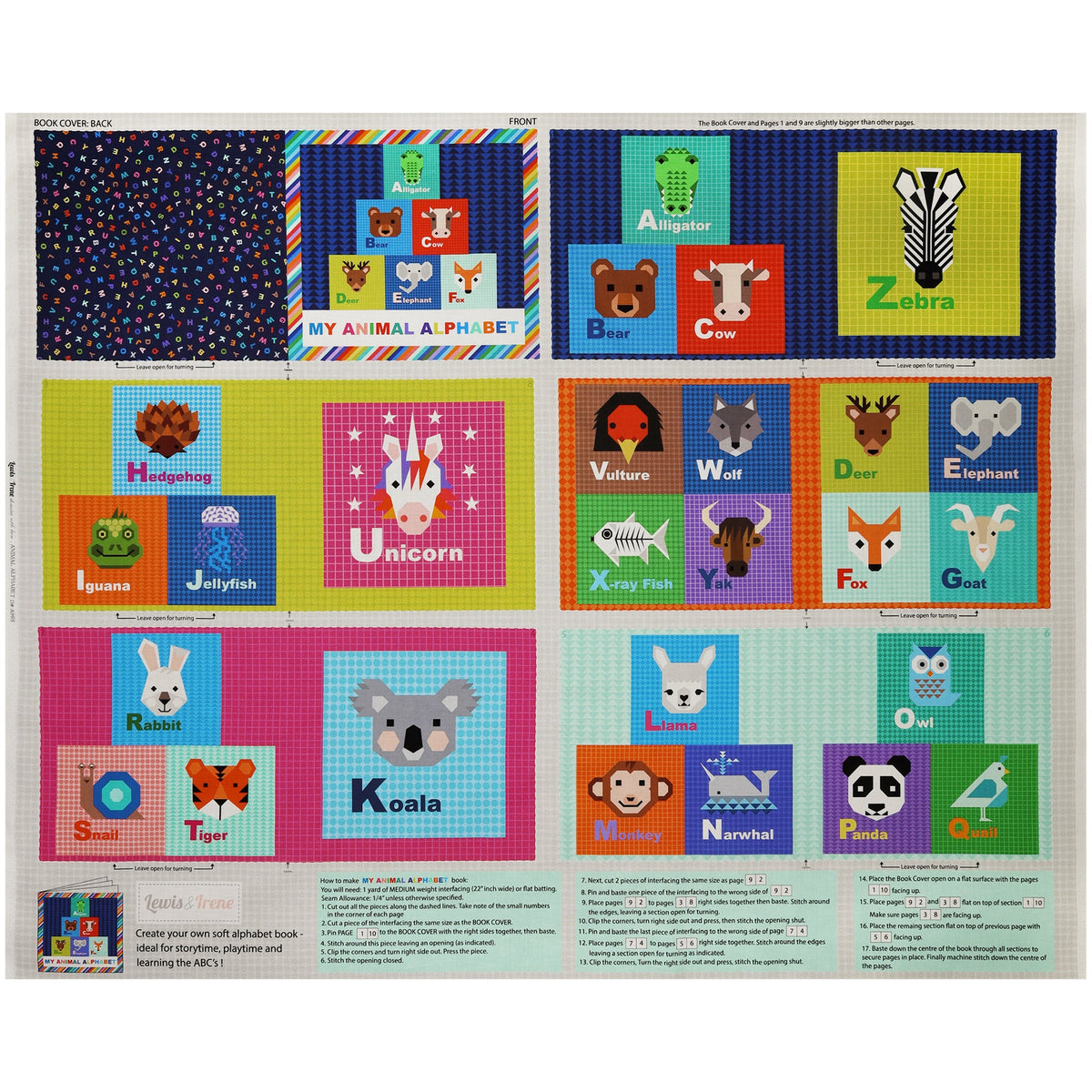 Animal Alphabet Fabric Collection - My Animal Alphabet Book Panel