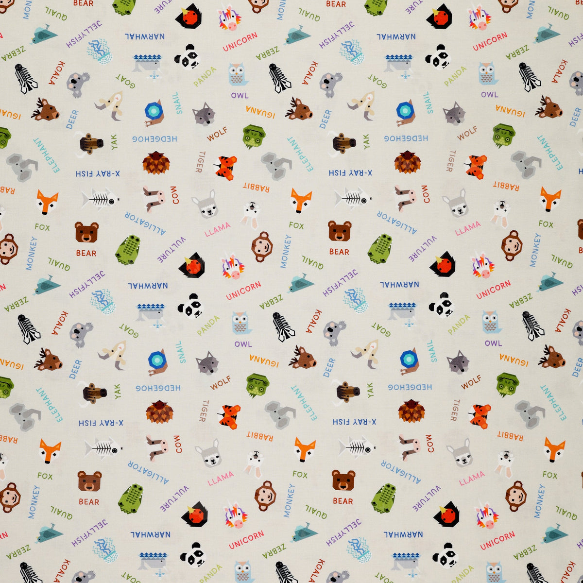 Animal Alphabet Fabric Collection - Animal Names Cream
