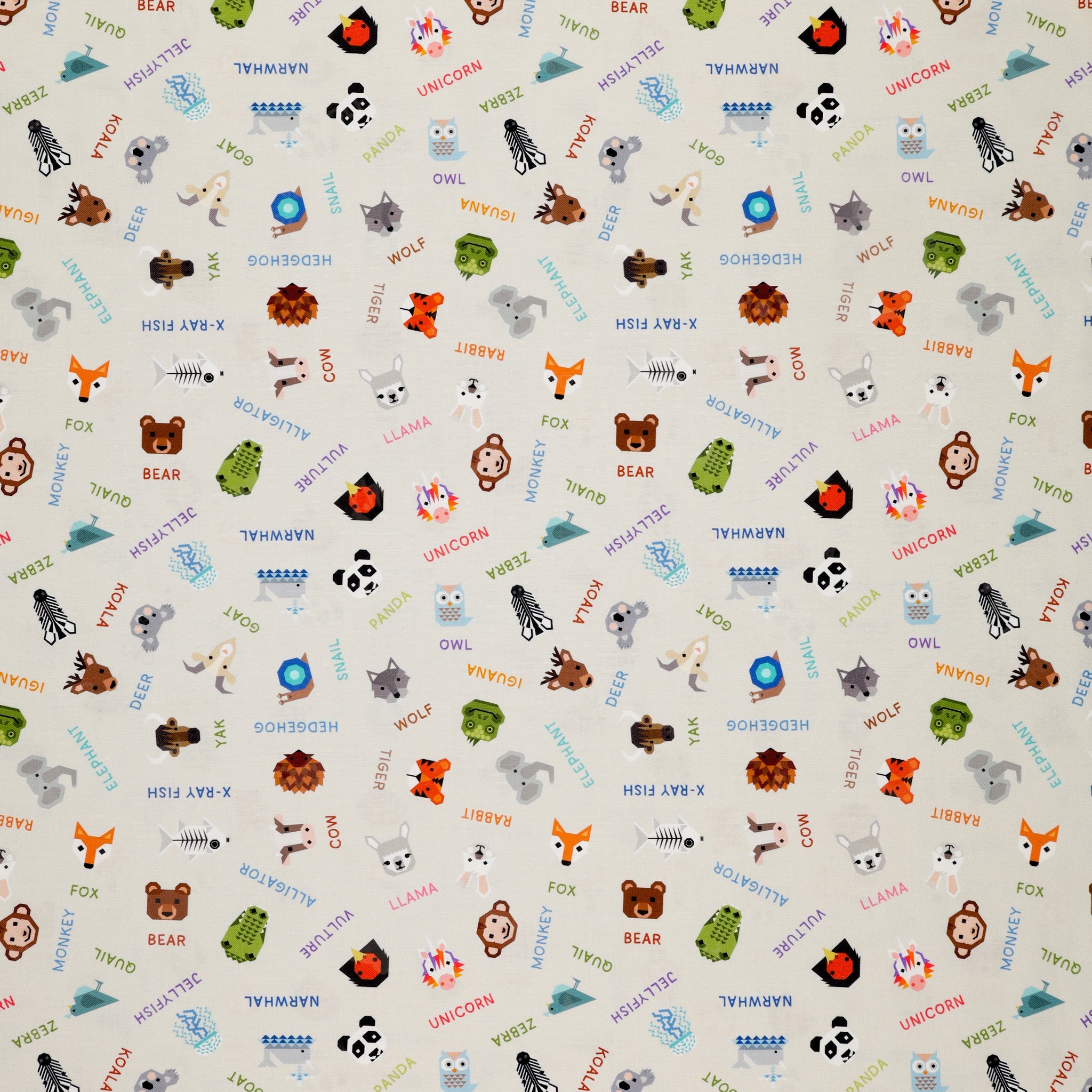 Animal Alphabet Fabric Collection - Animal Names Cream