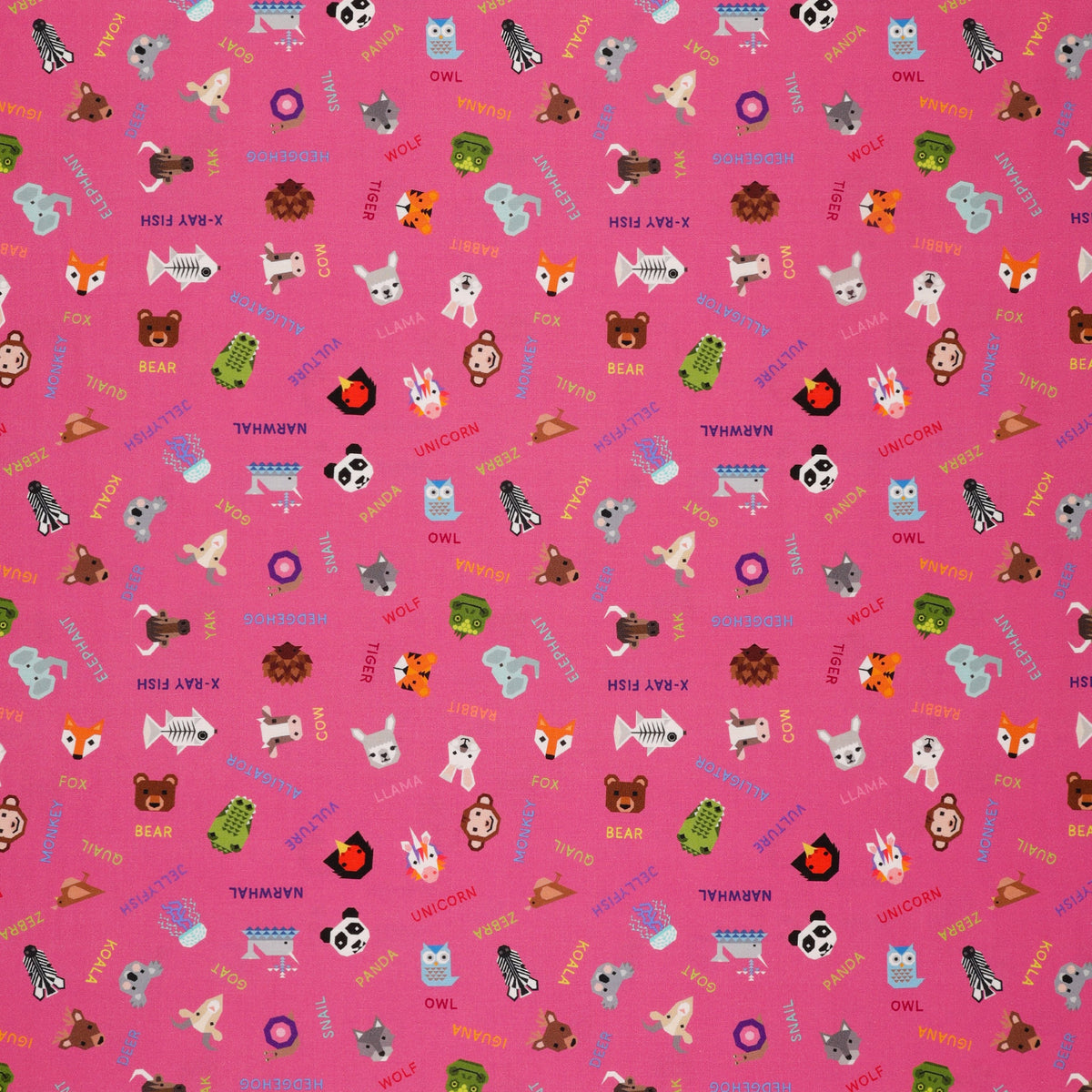 Animal Alphabet Fabric Collection - Animal Names Pink