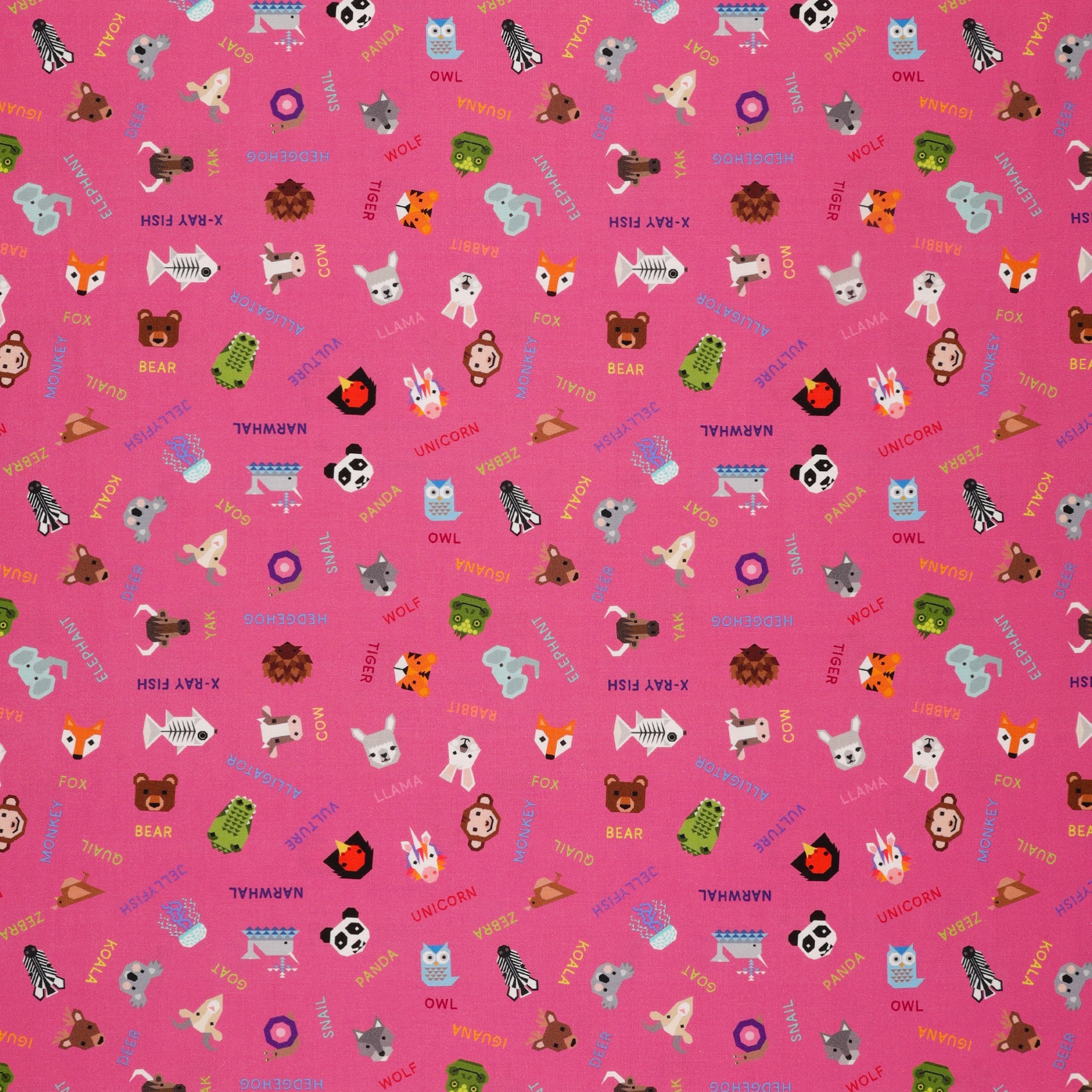 Animal Alphabet Fabric Collection - Animal Names Pink