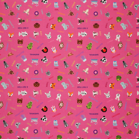 Animal Alphabet Fabric Collection - Animal Names Pink
