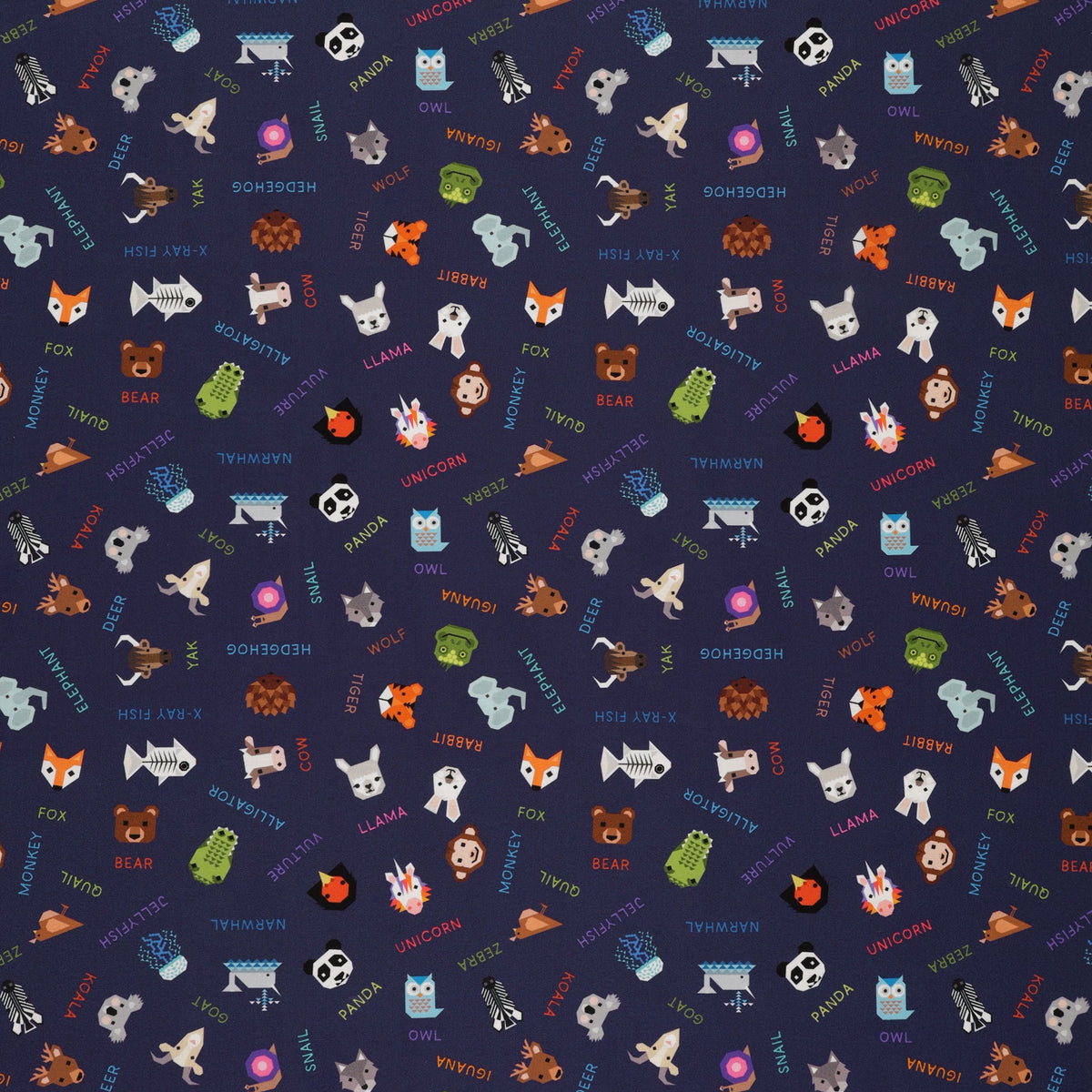 Animal Alphabet Fabric Collection - Animal Names Blue
