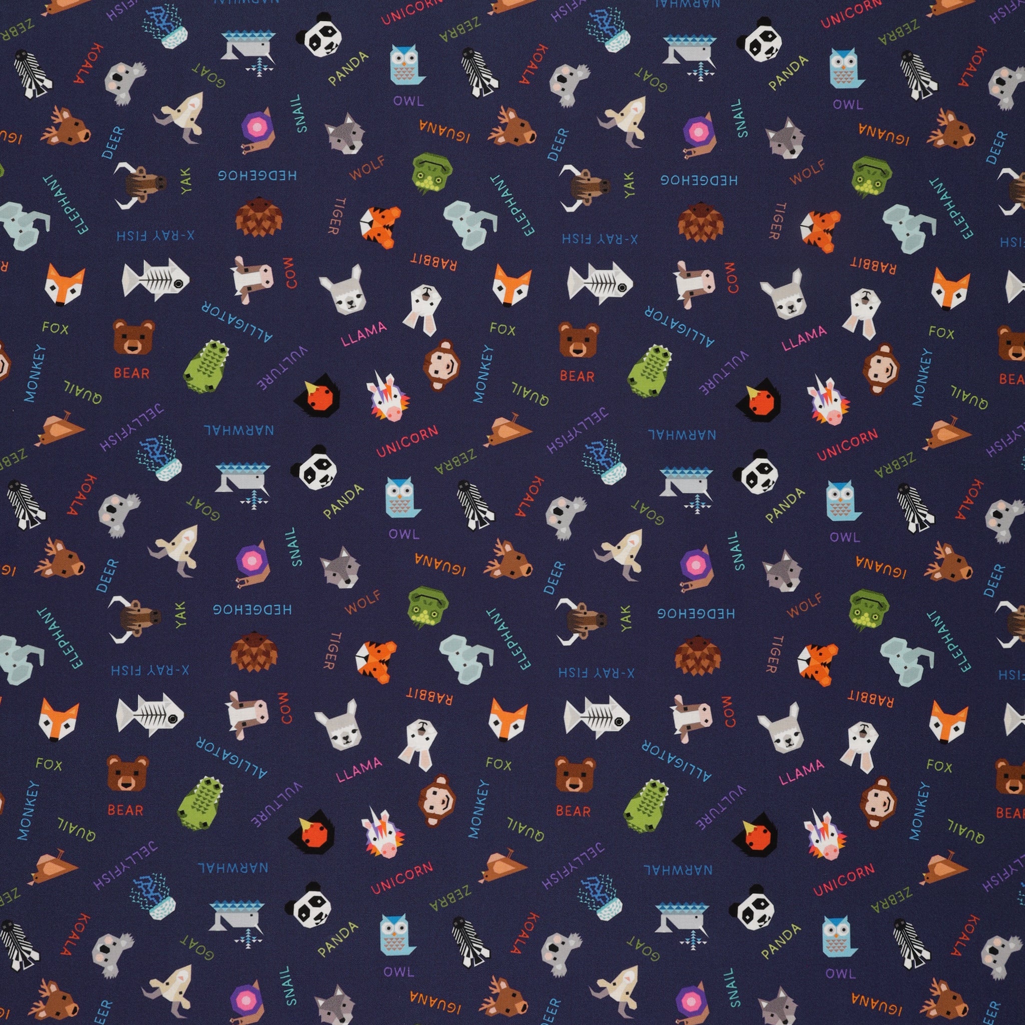 Animal Alphabet Fabric Collection - Animal Names Blue