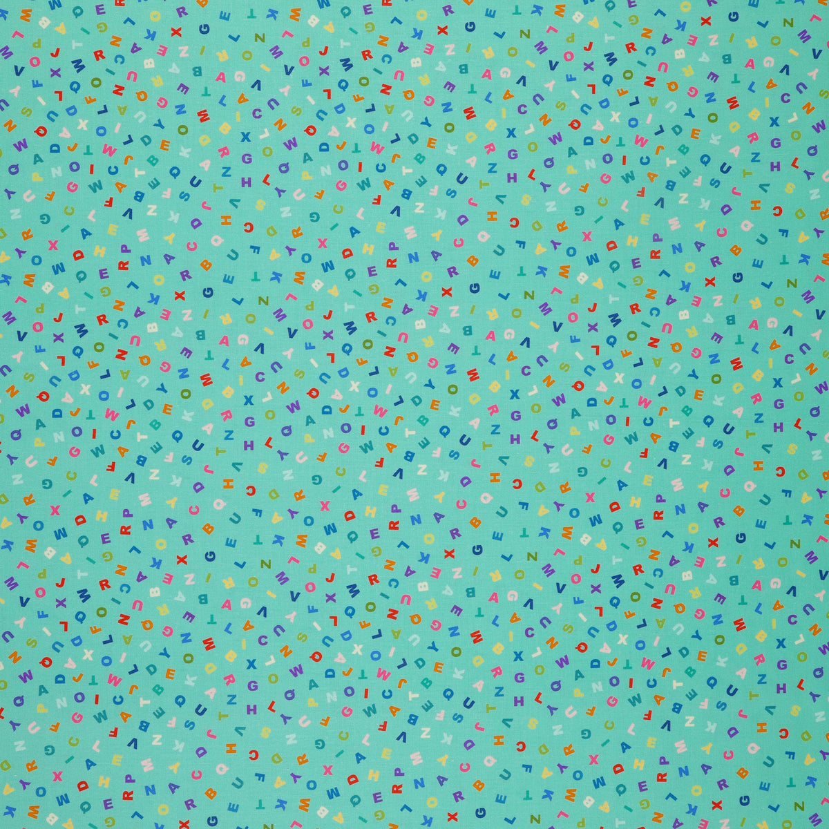 Animal Alphabet Fabric Collection - Letters Turquoise