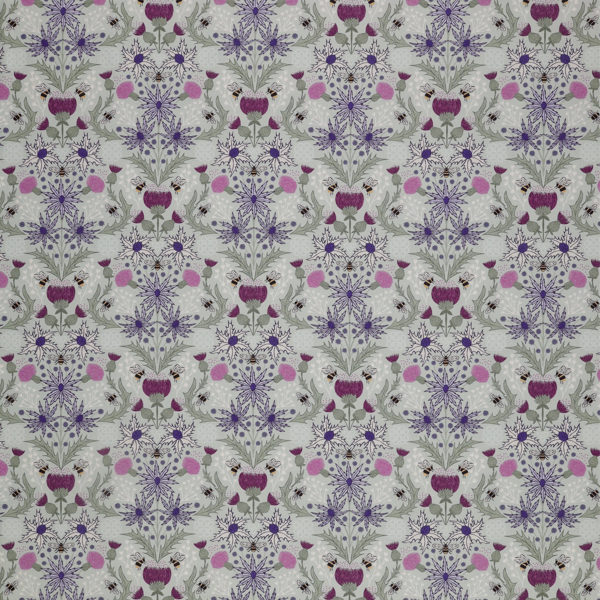 A Celtic Summer Fabric Collection - Mirrored Thistle and Bee Duck Egg