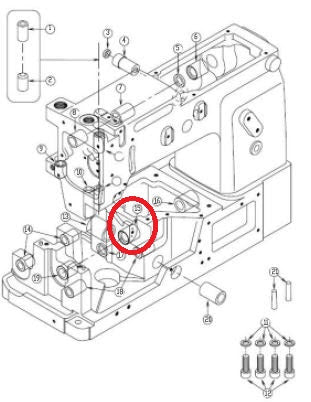 Left Main Bar Bushing For KM 921, KM 921 AR Agm Special Automatic Straight/Curved Waistband Machine - Empenzo Automated Sewing Systems