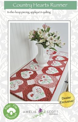 Amelie Scott Designs Country Hearts Runner Machine Embroidery Pattern