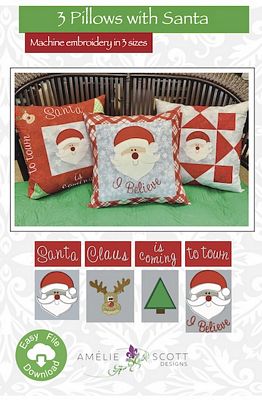 Amelie Scott Designs 3 Pillows with Santa Machine Embroidery