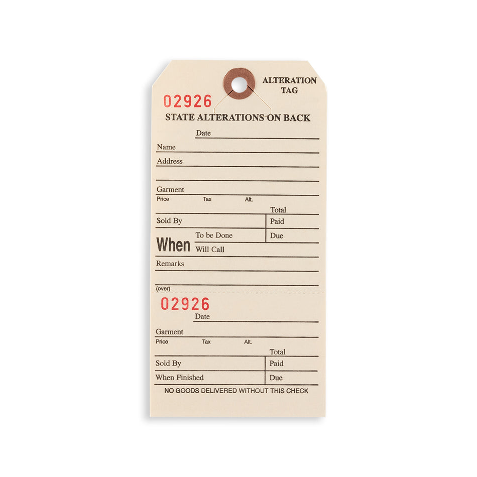 Alteration Tags W/O String - 6 1/4" X 3 1/8" - 500/Box - Beige