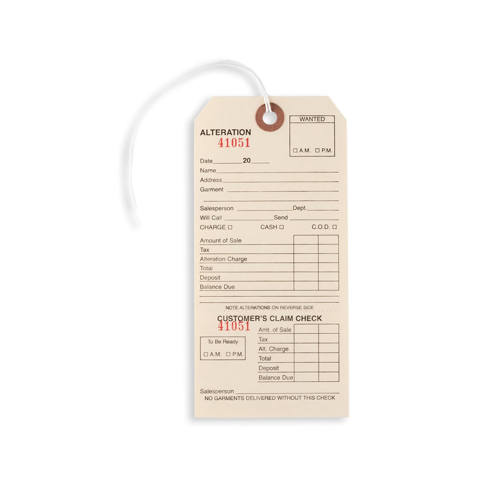 Alteration Tags W/ String - 6 1/4" X 3 1/8" - 500/Box - Beige