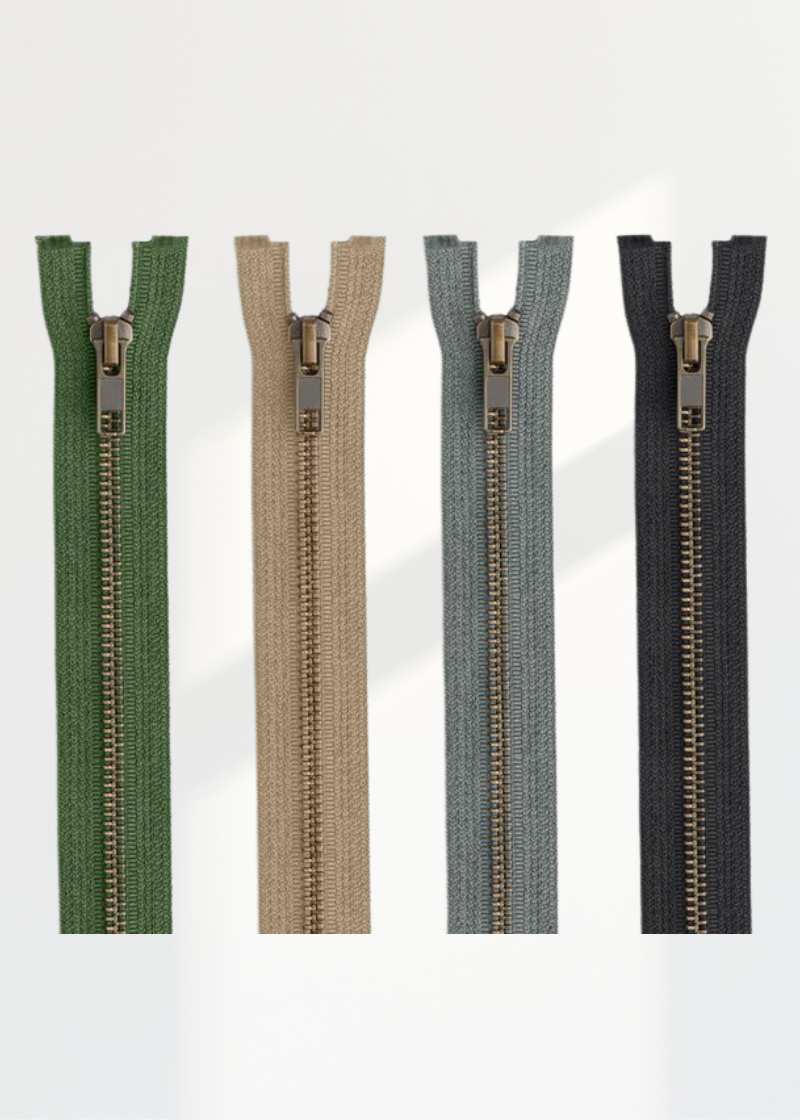Assorted Antique Brass Jacket Zippers - 12/Pack