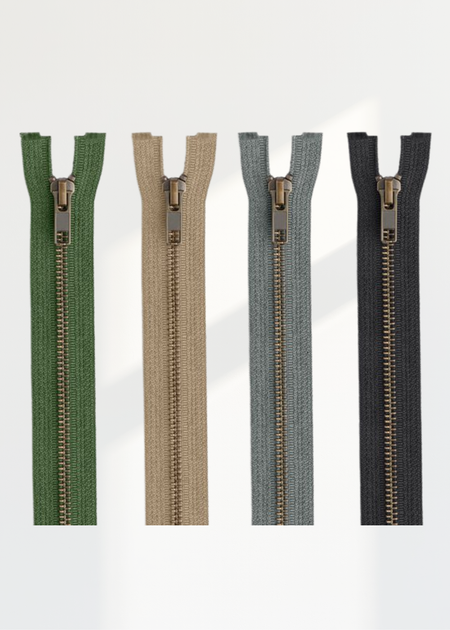 Assorted Antique Brass Jacket Zippers - 12/Pack