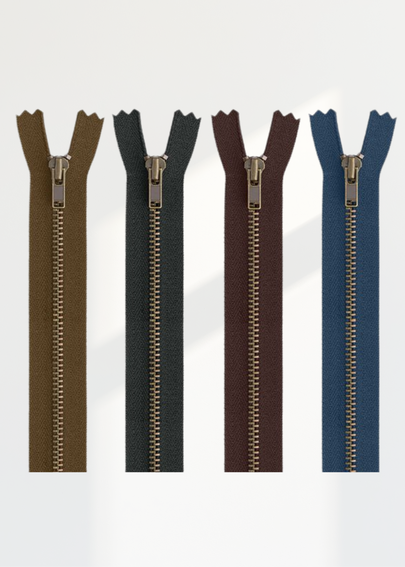 Assorted Antique Brass Non-Separating Zippers - 24/Pack