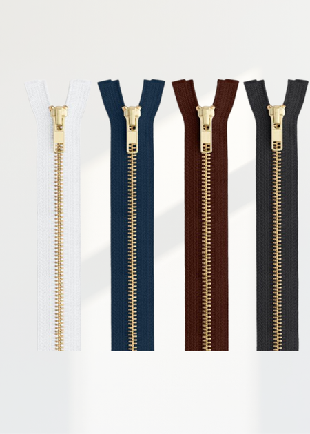 Assorted Brass Jacket Zippers - 12/Pack