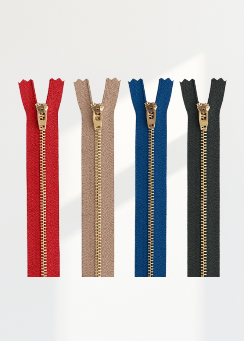Assorted Brass Non-Separating Zippers - 24/Pack