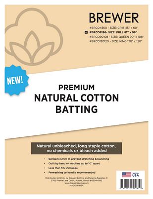 Brewer Premium Natural Cotton Batting 81 x 96 in Full