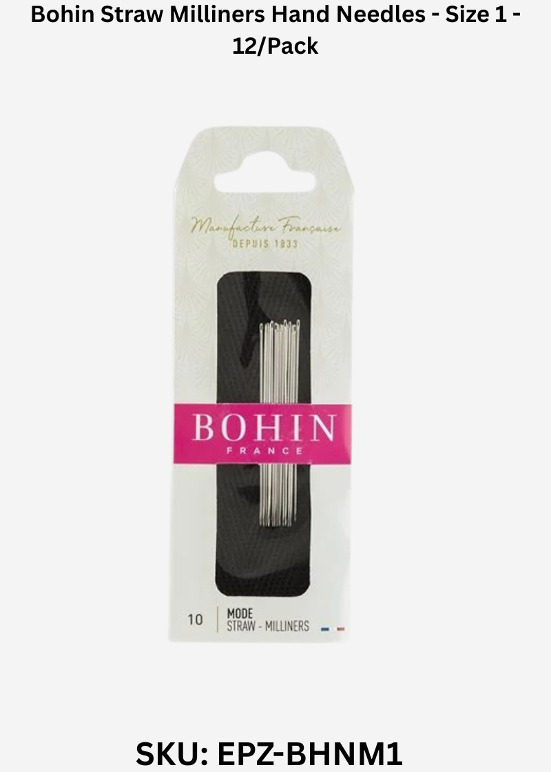 Bohin Straw Milliners Hand Needles - Size 1 - 12/Pack