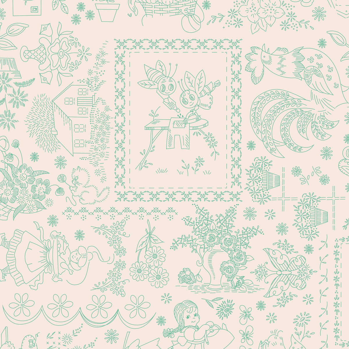Berry & Sage Fabric Collection - Embroidery Latte
