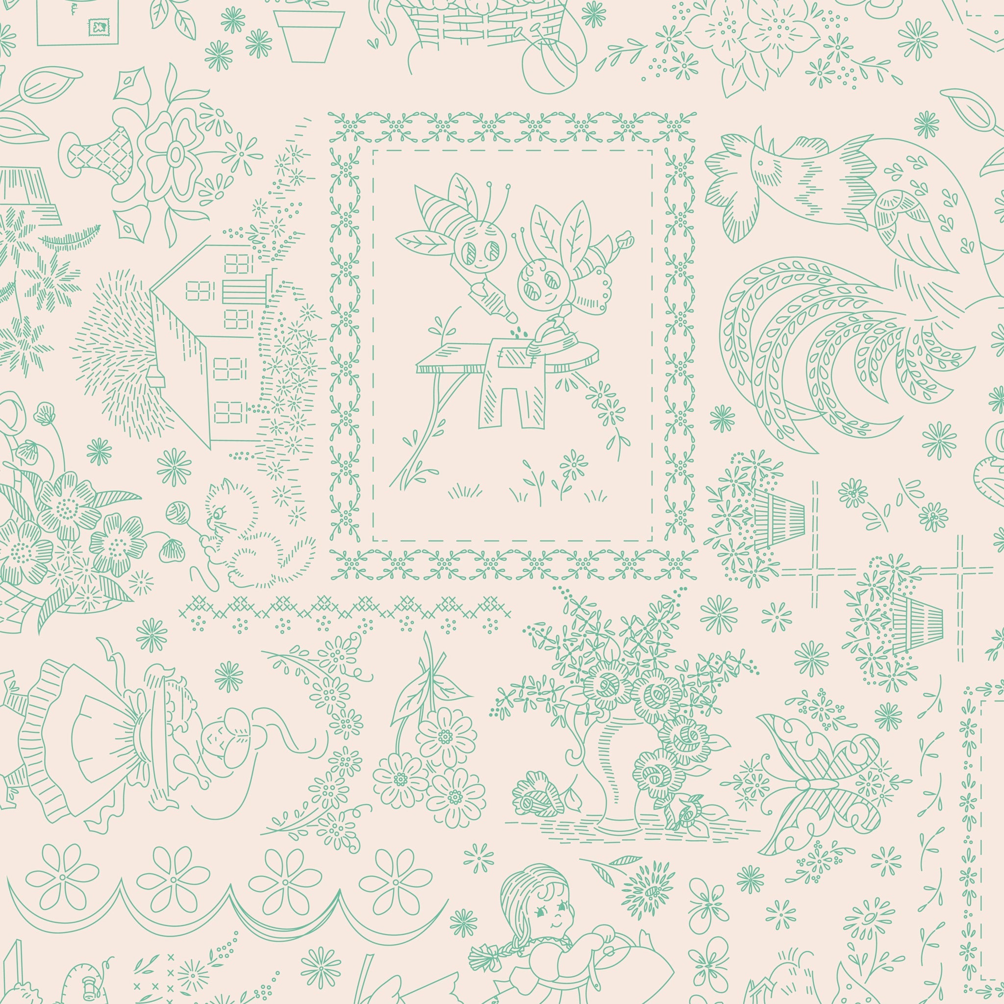 Berry & Sage Fabric Collection - Embroidery Latte