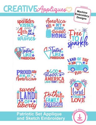 Creative Appliques Patrioitic Set Applique and Sketch Embroidery