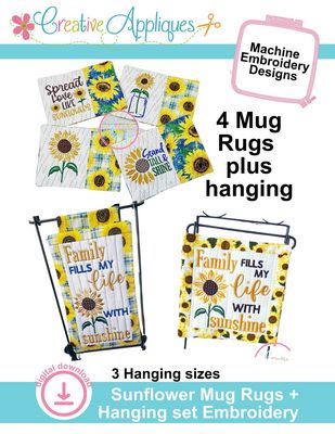 Creative Appliques Sunflower Mug Rugs + Hangings Set