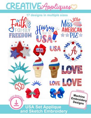 Creative Appliques Usa Set Applique and Sketch Embroidery