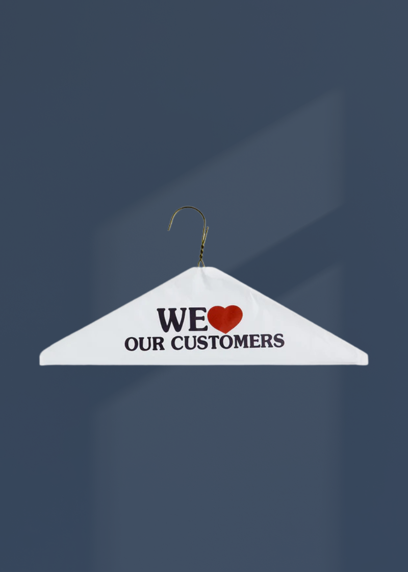 Commercial Grade Metal Cape Hangers - "We Love Our Customers" - 16" Length/ 13 Gauge - 500/Box - Gold