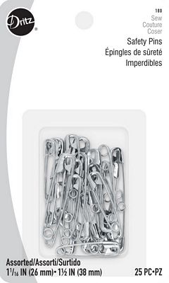 Dritz Safety Pins Nickel 25ct Assorted Sizes 6/box