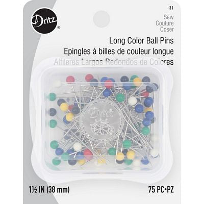 Dritz Long Colored Ball Pins 1-1/2in 75ct 6/box