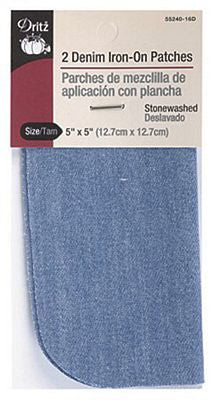 Dritz Denim Iron-On Patch Stonewash 2ct 6/box