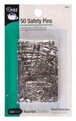 Dritz Nickel Safety Pins 50ct Assortedorted Sizes 6/box