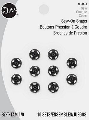 Dritz Sew-on Snaps Black 10ct. size 1/0
