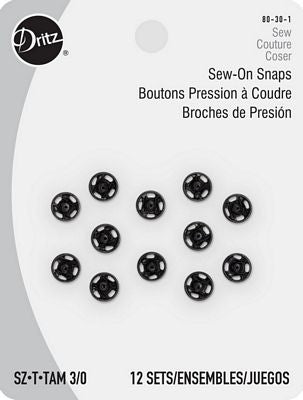 Dritz Sew-on Snaps-Black 12ct sz3/0
