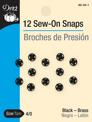 Dritz Sew-on Snaps-Black 12ct sz4/0