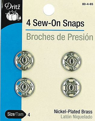 Dritz Sew-on Snaps Nickel 4ct. size 4
