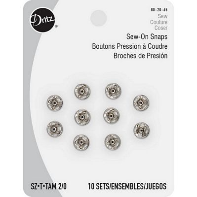 Dritz Sew-on Snaps-Nickel,10ct sz2/0