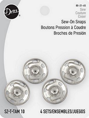 Dritz Sew-on Snaps-Nickel 4ct sz.10