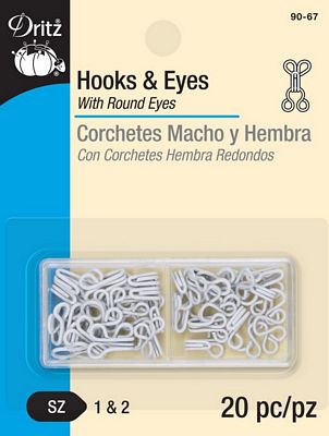 Dritz Hooks & Eyes White 20ct. sizes 1 & 2