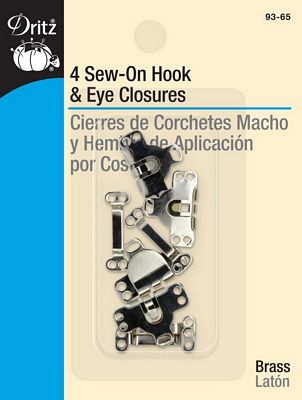 Dritz Sew-On Hook and Eye Closures Nickel 4ct.